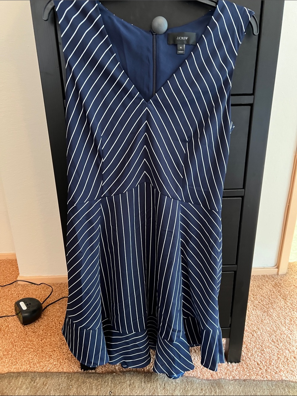 J. Crew Navy and White Pin- Striped V-Neck Midi Dress